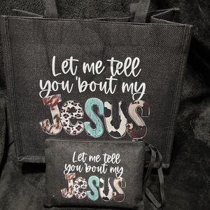 Tote bag with pencil/makeup pouch Let me tell you about my Jesus NWOT